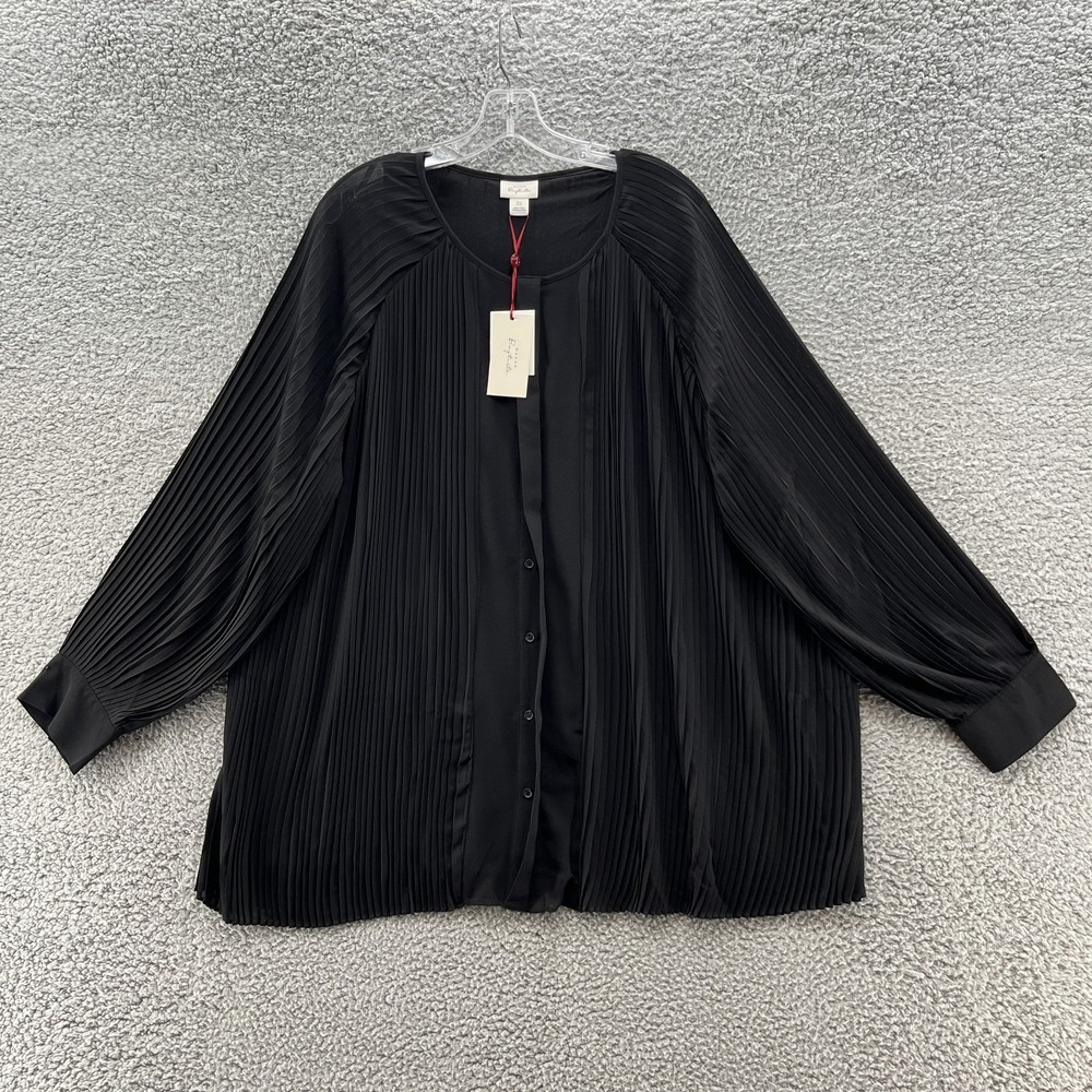Manon Baptiste Blouse Womens 22 Black Dawn Pleat Long Sleeve Button Up Plus Size